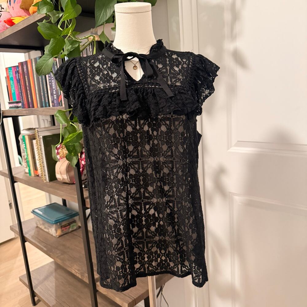 Who What Wear Black Lace Blouse